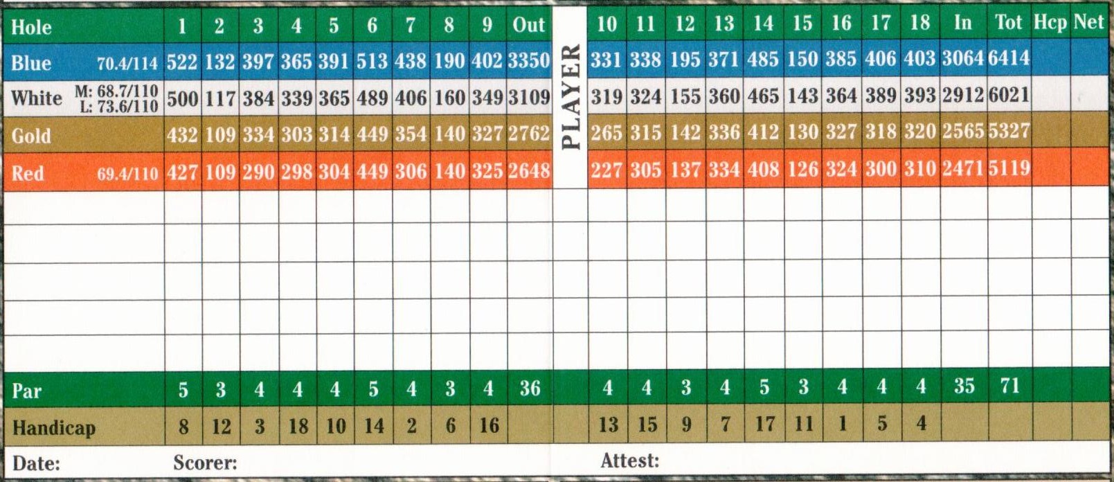 Scorecard The Legacy Golf Course